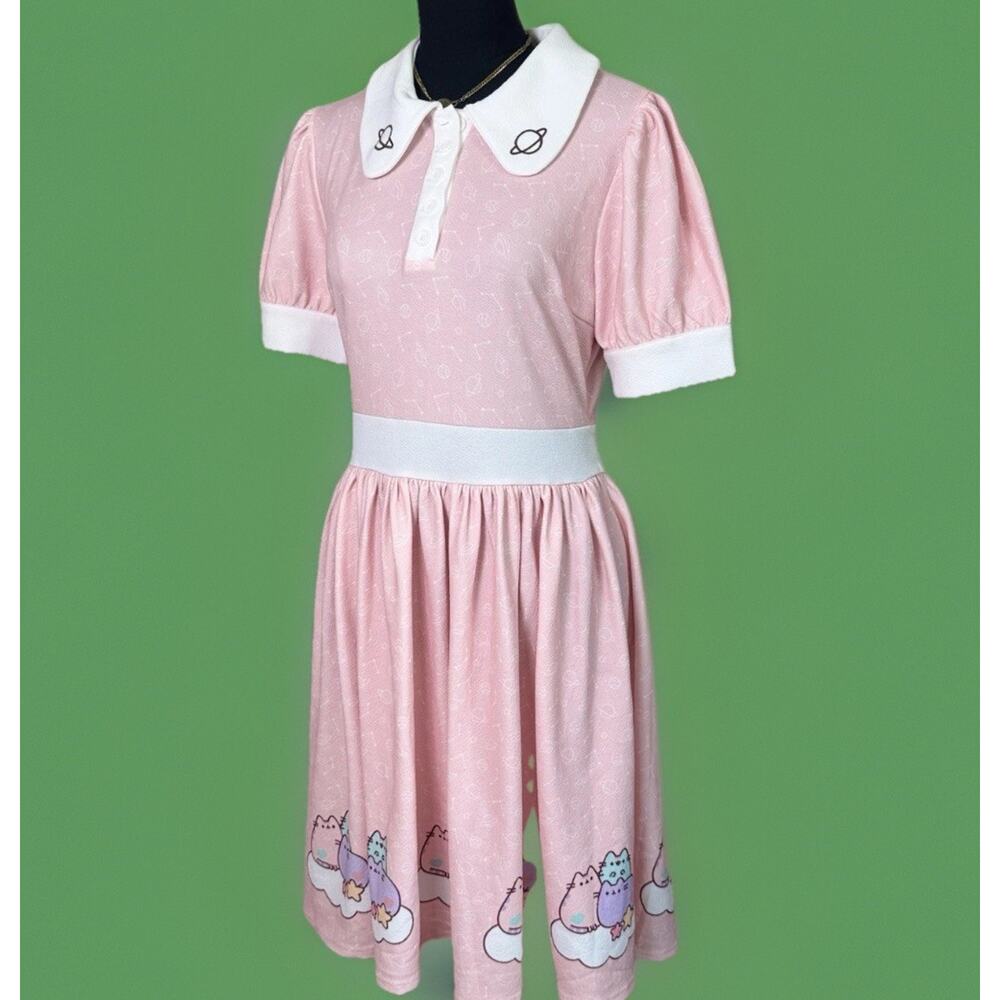 Pusheen x Unique Vintage Pink 50s Style Swing Dress L Kawaii Space Cat Retro - Picture 6 of 11